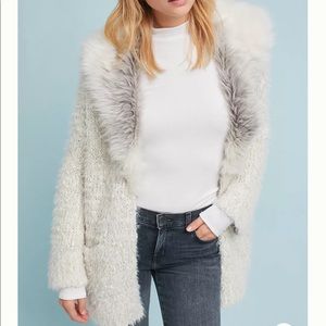 Anthropologie Sleeping on Snow Faux Fur Cardigan